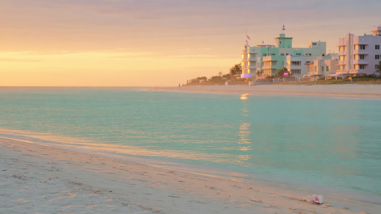 Miami Beach shoreline at golden hour