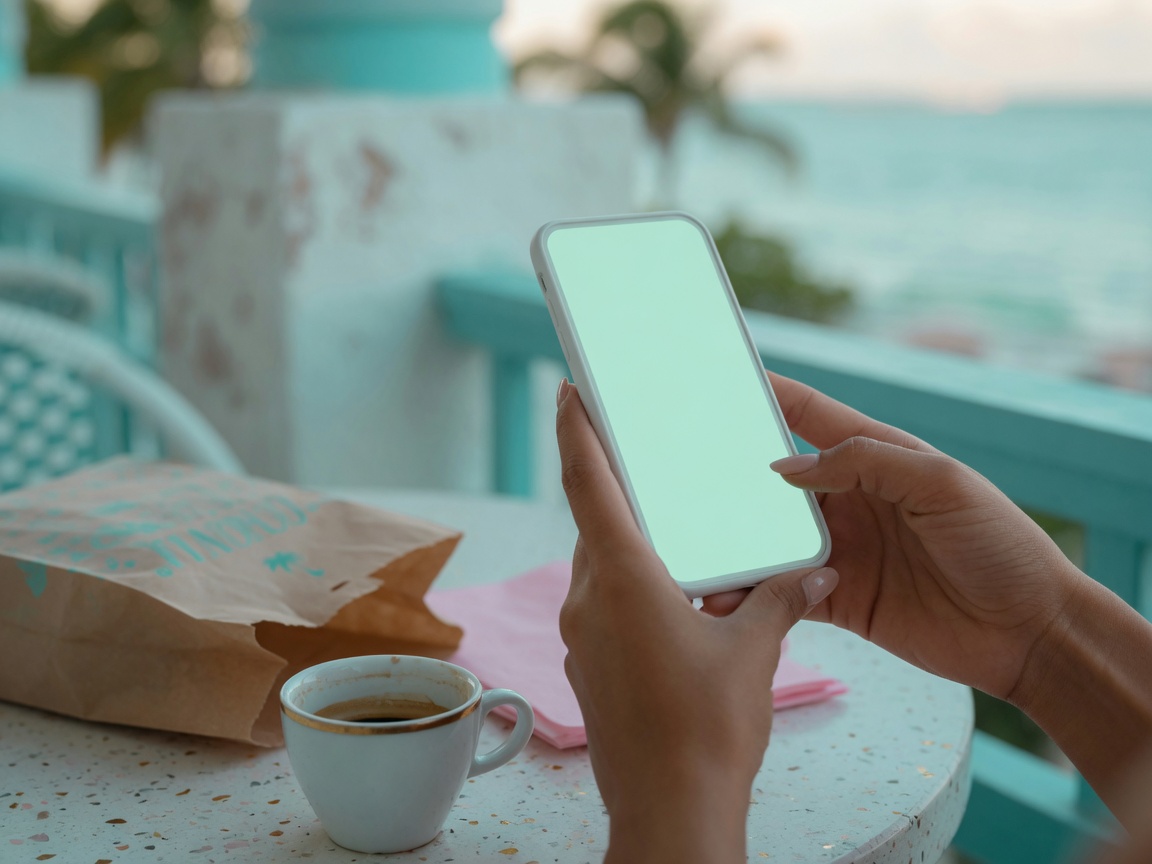 Ordering from a phone at a Miami Beach table